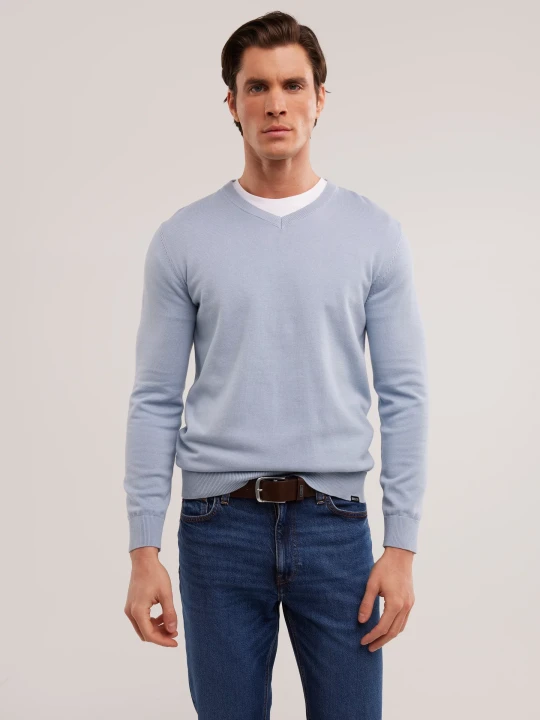 Zdjęcie produktu sweter męski bawełniany z dekoltem v-neck niebieski vassic 400 Big Star