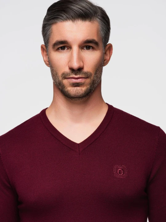 Zdjęcie produktu Sweter męski elegancki BASIC V-neck z wiskozą – bordowy V13 Ombre Clothing