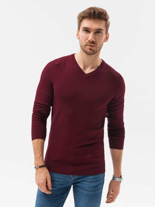 Zdjęcie produktu Sweter męski z haftem - bordowy V13 Ombre Clothing