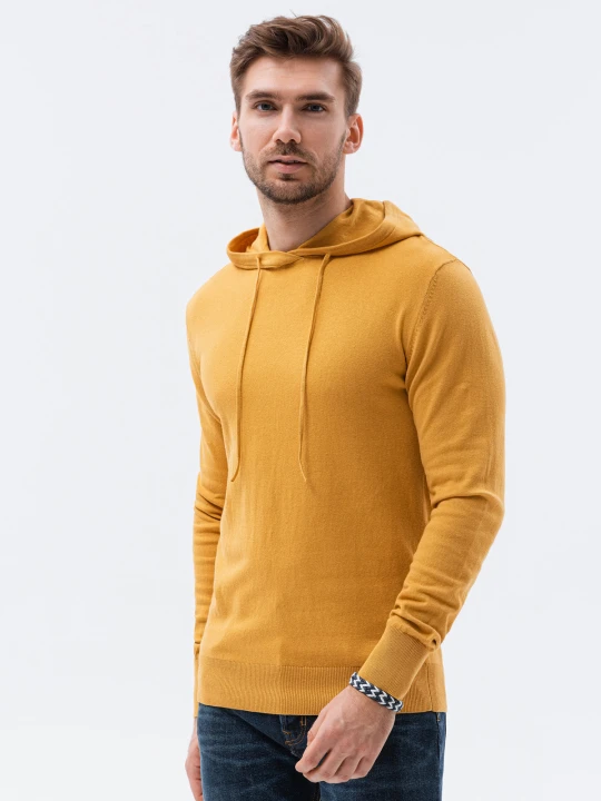Zdjęcie produktu Sweter męski z kapturem - musztardowy V4 - Rozmiar: XXL Ombre Clothing