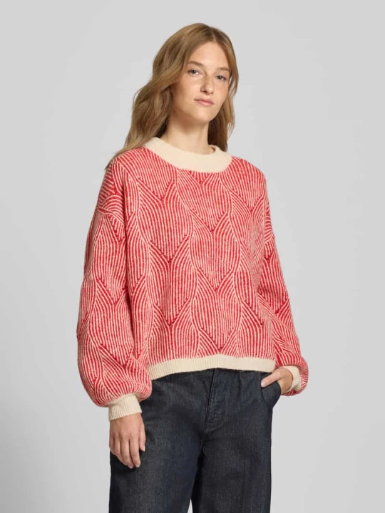 Zdjęcie produktu Sweter o kroju comfort fit z dzianiny z dodatkiem wełny model ‘JENNA’ Pieces Czerwony melanż