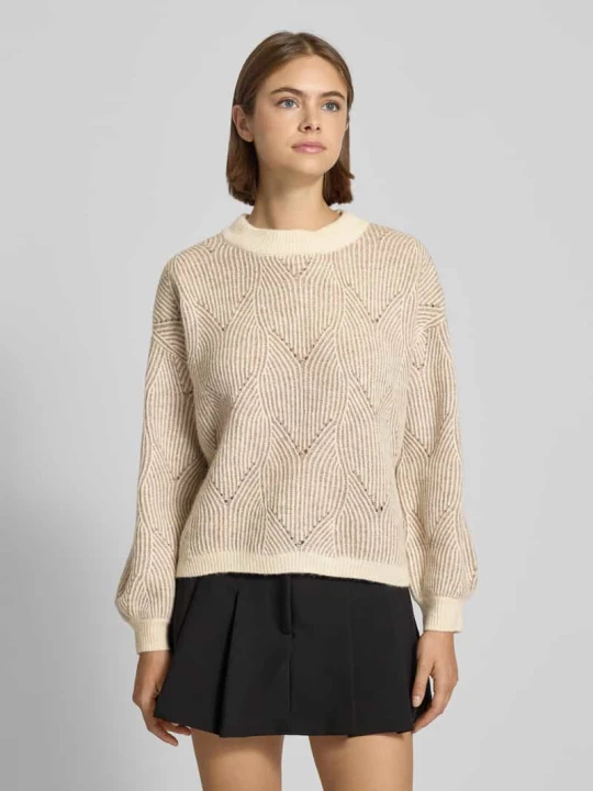 Zdjęcie produktu Sweter o kroju comfort fit z dzianiny z dodatkiem wełny model ‘JENNA’ Pieces Piaskowy melanż