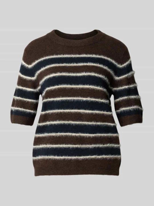 Zdjęcie produktu Sweter o kroju loose fit z dodatkiem moheru i wełny model 'Pimota Stripe' Opus Ciemnobrązowy