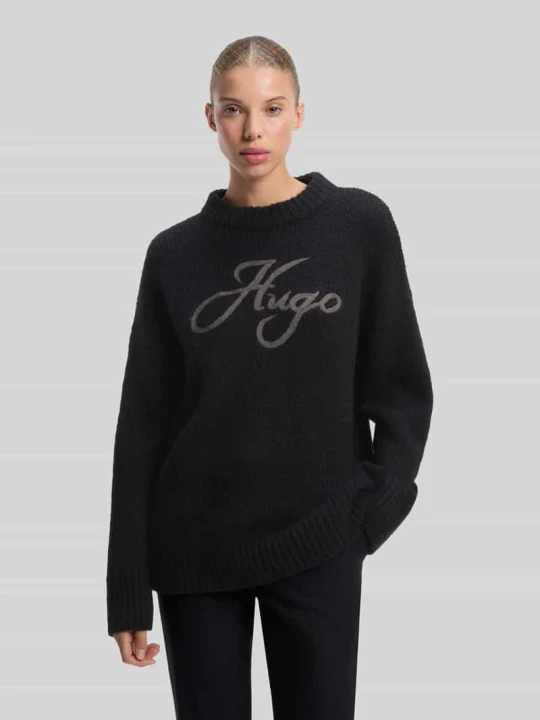 Zdjęcie produktu Sweter o kroju loose fit z mieszanka wełny i alpaki model 'Sloguinny' Hugo Czarny