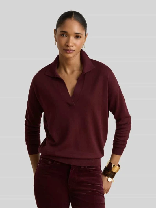 Zdjęcie produktu Sweter o kroju loose fit z mieszanki bawełny i modalu Lauren Ralph Lauren Bordowy