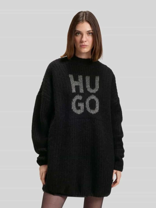 Zdjęcie produktu Sweter o kroju oversized z dzianiny z mieszanki wełny model ‘SLOGUIS’ Hugo Czarny