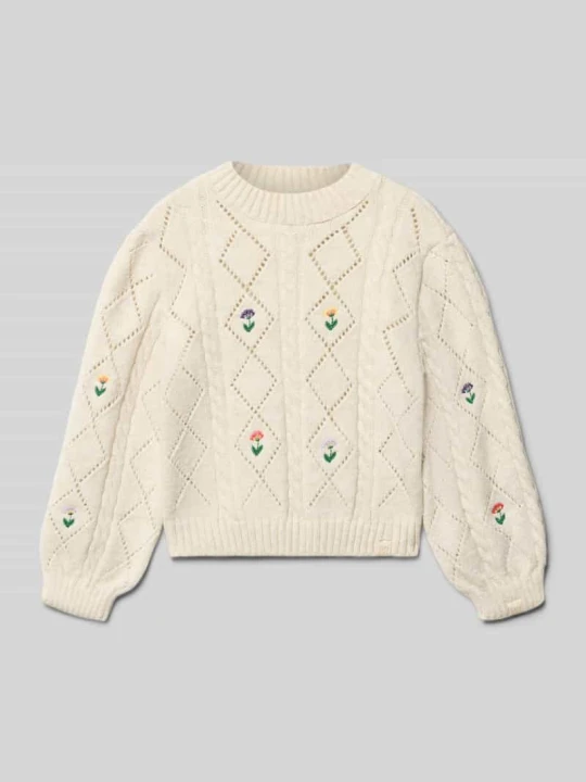 Zdjęcie produktu Sweter o kroju regular fit z ażurowej dzianiny model ‘FLOWER’ Only Écru