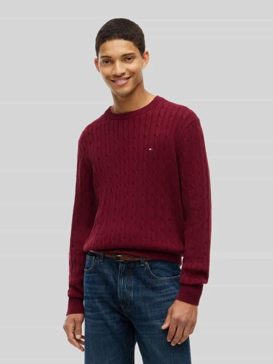 Zdjęcie produktu sweter o kroju regular fit z czystej bawełny Tommy Hilfiger Bordowy
