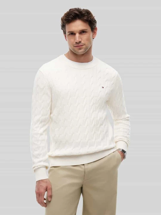 Zdjęcie produktu sweter o kroju regular fit z czystej bawełny Tommy Hilfiger Écru