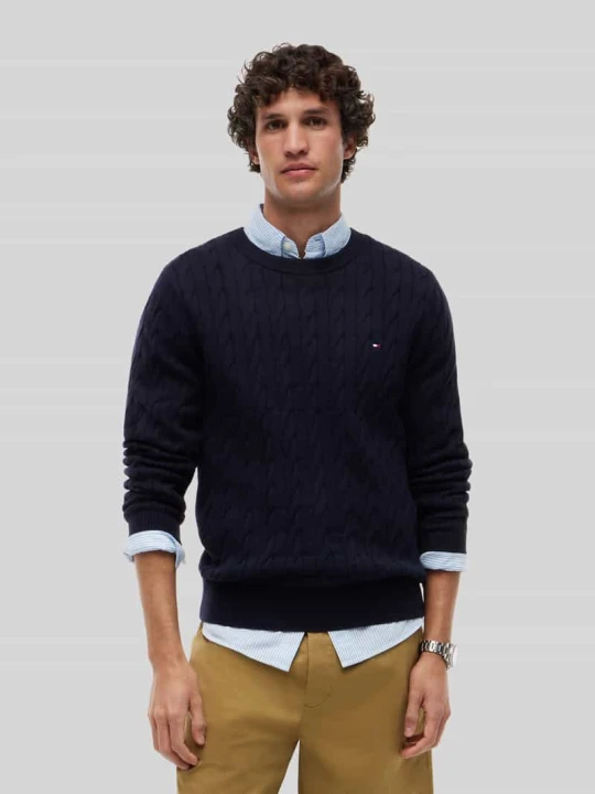 Zdjęcie produktu sweter o kroju regular fit z czystej bawełny Tommy Hilfiger Granatowy