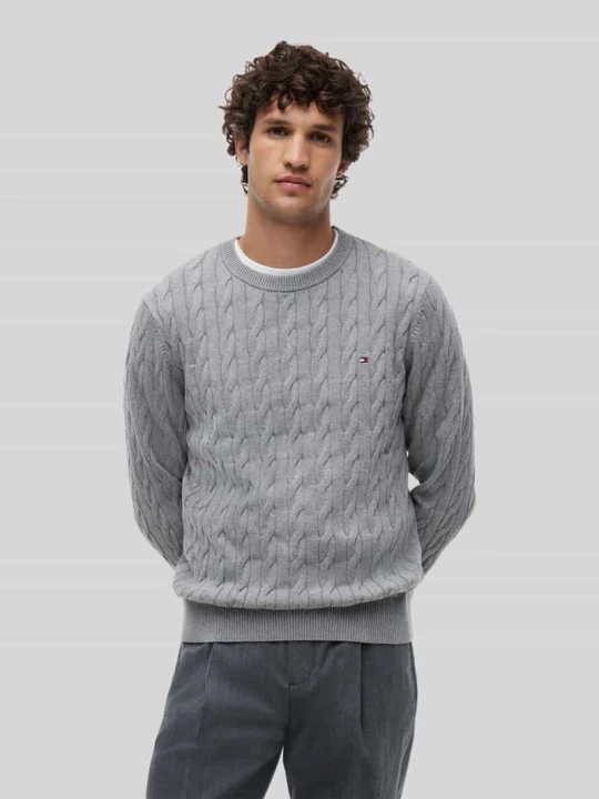 Zdjęcie produktu sweter o kroju regular fit z czystej bawełny Tommy Hilfiger Jasnoszary