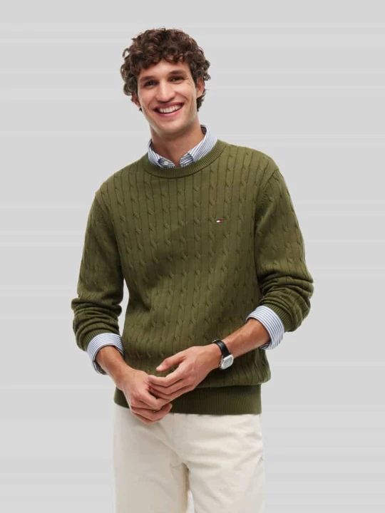 Zdjęcie produktu sweter o kroju regular fit z czystej bawełny Tommy Hilfiger Oliwkowy
