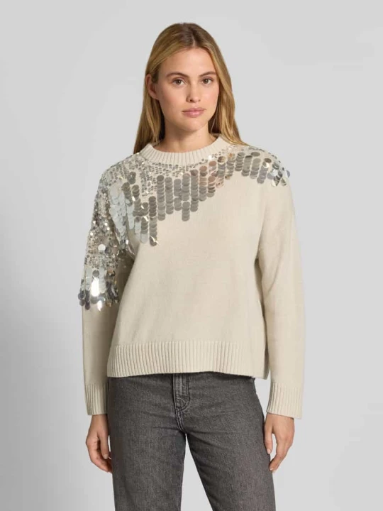 Zdjęcie produktu sweter o kroju regular fit z czystej wełny model 'Calcio' Marella Złamany biały
