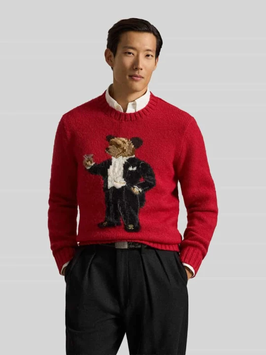 Zdjęcie produktu sweter o kroju regular fit z czystej wełny z intarsją z nadrukiem polo bear Polo Ralph Lauren Czerwony