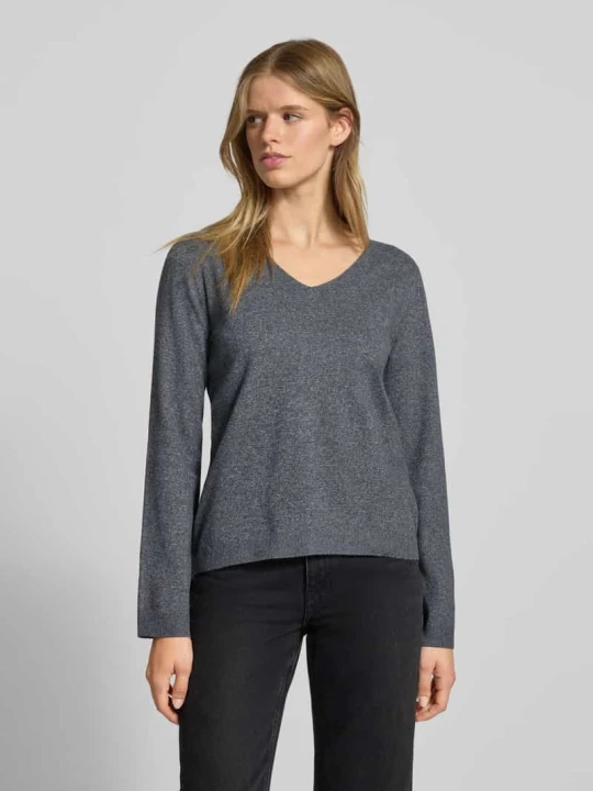 Zdjęcie produktu Sweter o kroju regular fit z dekoltem w serek model ‘BREE’ Pieces Ciemnoszary melanż