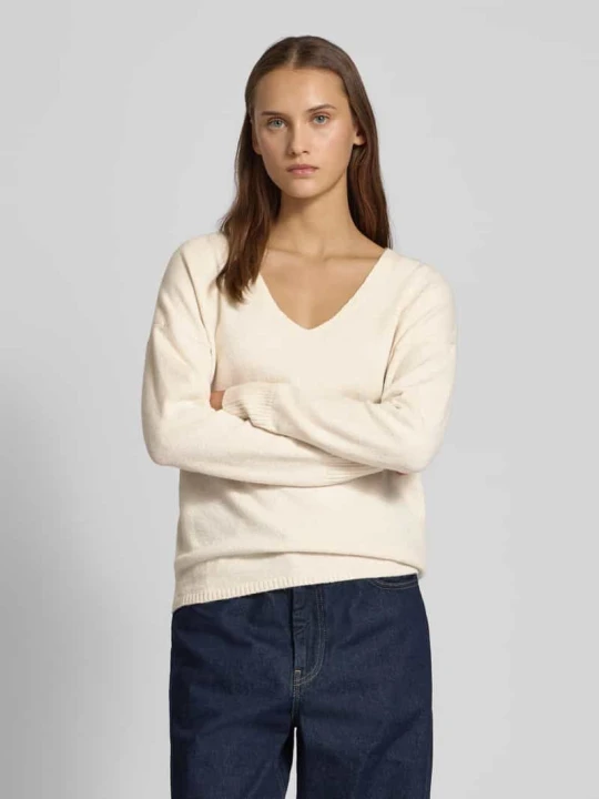 Zdjęcie produktu Sweter o kroju regular fit z dekoltem w serek model ‘RICA LIFE’ Only Écru