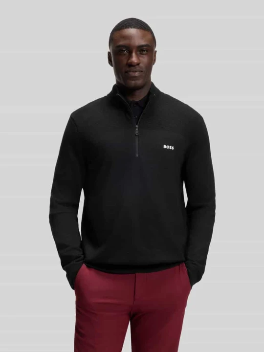 Zdjęcie produktu Sweter o kroju regular fit z dodatkiem żywej wełny model 'KN_Momentum-X QZ' Boss Czarny