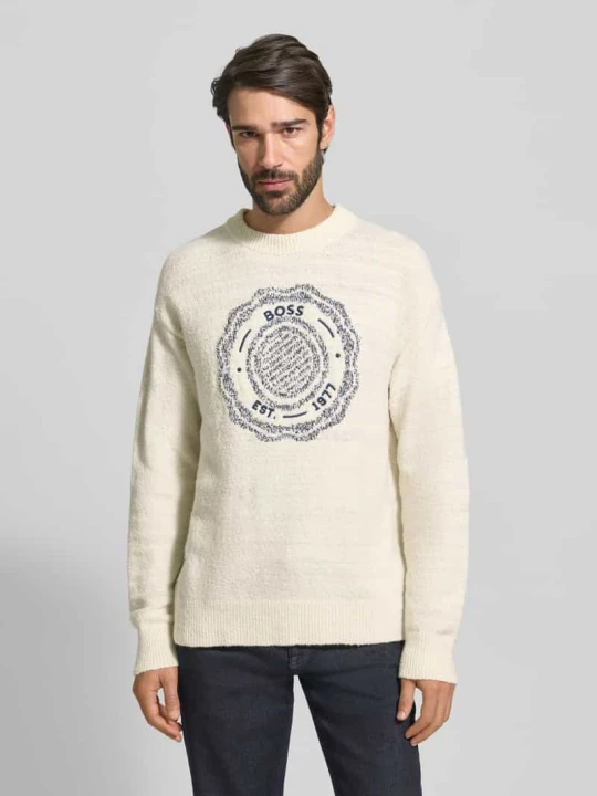 Zdjęcie produktu Regular Fit sweter z dzianiny z mieszanki wełny model „KERBERT” Boss Złamany biały