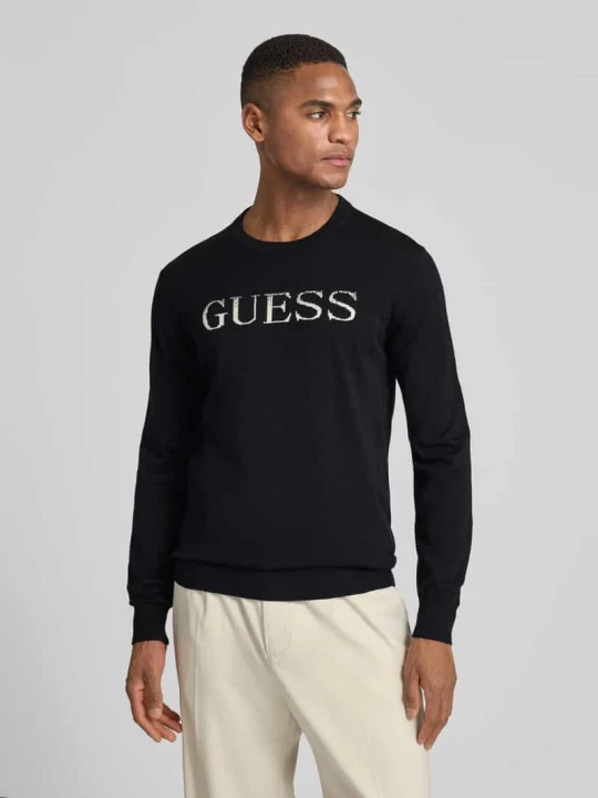 Zdjęcie produktu Regular Fit sweter o wyglądzie dzianiny model „Kane” Guess Czarny