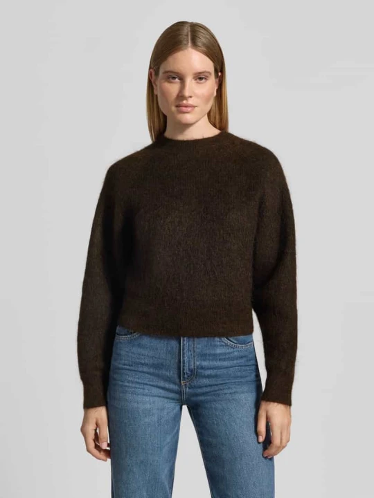 Zdjęcie produktu sweter o kroju regular fit z krojem krótkim model 'SLWMIRA' Selected Ciemnobrązowy