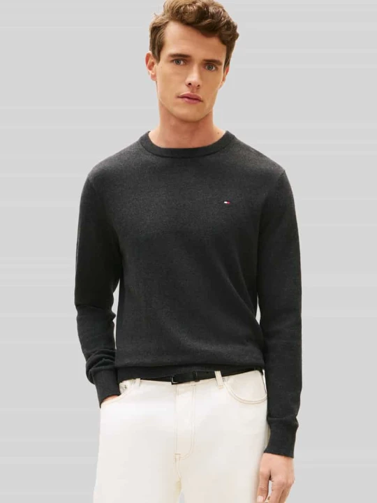 Zdjęcie produktu Sweter o kroju regular fit z mieszanki bawełny i kaszmiru Tommy Hilfiger Antracytowy melanż
