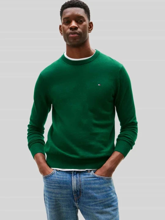 Zdjęcie produktu Sweter o kroju regular fit z mieszanki bawełny i kaszmiru Tommy Hilfiger Butelkowy zielony