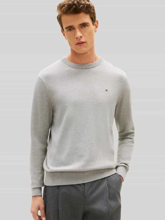 Zdjęcie produktu Sweter o kroju regular fit z mieszanki bawełny i kaszmiru Tommy Hilfiger Jasnoszary melanż