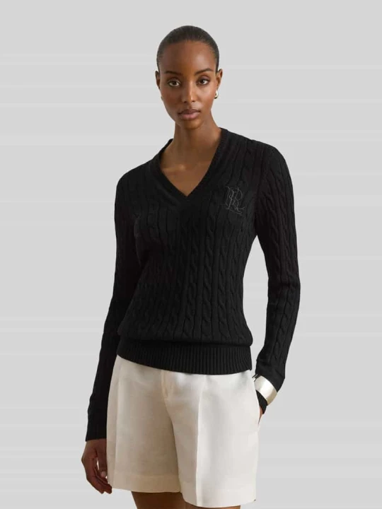 Zdjęcie produktu Sweter o kroju regular fit z mieszanki bawełny z wyhaftowanym logo Lauren Ralph Lauren Czarny
