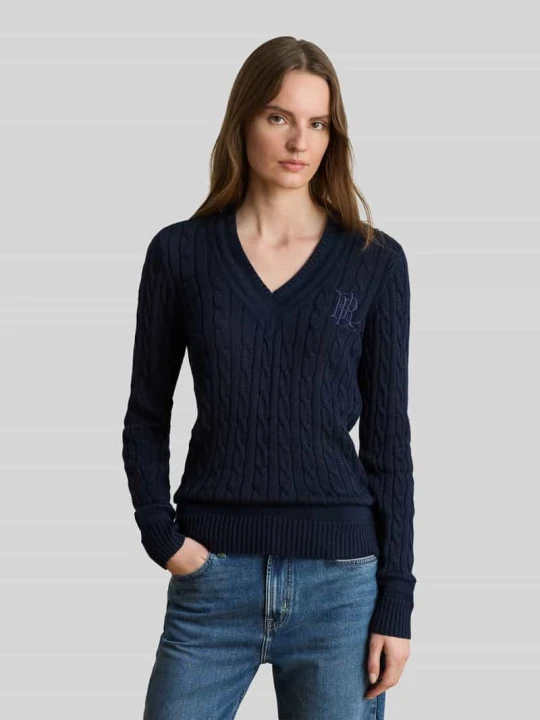 Zdjęcie produktu Sweter o kroju regular fit z mieszanki bawełny z wyhaftowanym logo Lauren Ralph Lauren Granatowy