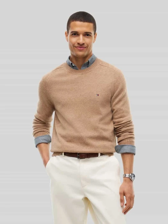 Zdjęcie produktu Sweter o kroju regular fit z mieszanki wełny jagnięcej Tommy Hilfiger Camel