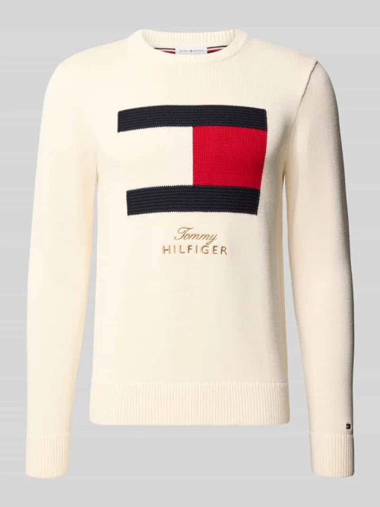 Zdjęcie produktu sweter o kroju regular fit z nadrukiem z motywem Tommy Hilfiger Złamany biały
