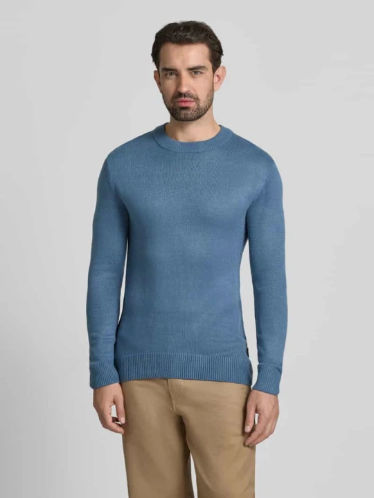 Zdjęcie produktu Sweter o kroju regular fit z prążkowanej dzianiny Tom Tailor Błękitny