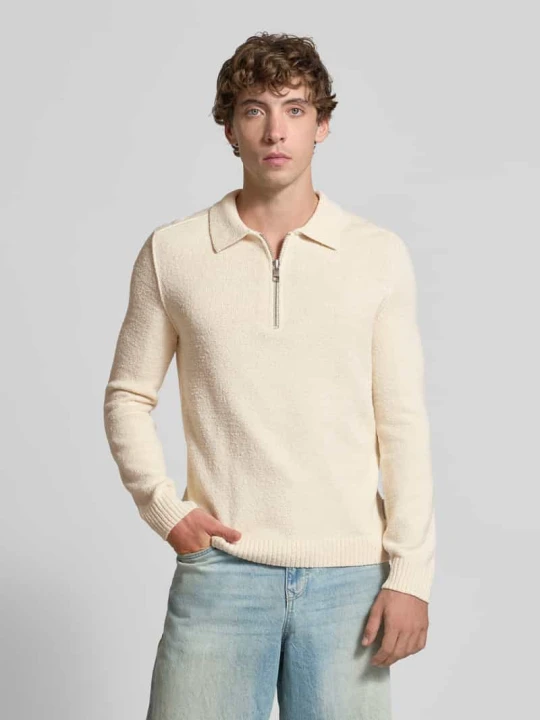 Zdjęcie produktu Sweter o kroju relaxed fit w stylu polo z dzianiny z mieszanki bawełny Marc O'Polo Złamany biały