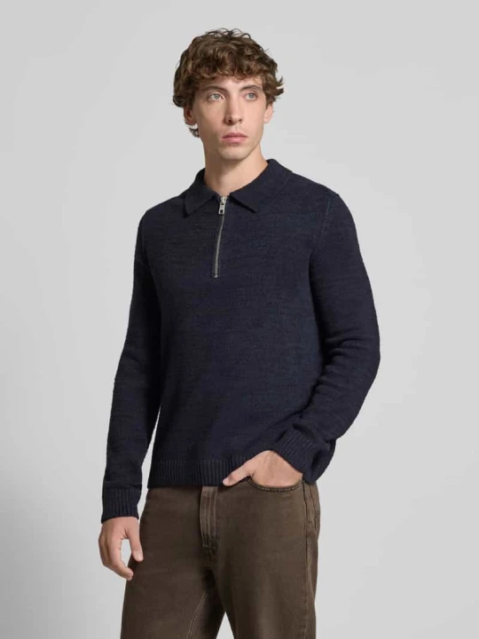 Zdjęcie produktu Sweter o kroju relaxed fit w stylu polo z dzianiny z mieszanki bawełny Marc O'Polo Granatowy