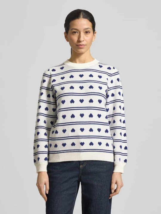 Zdjęcie produktu Sweter o kroju relaxed fit z całopowierzchniowym motywem haftu model 'Brielle' Ichi Granatowy