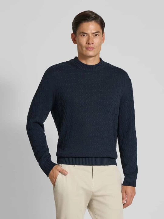 Zdjęcie produktu Sweter o kroju relaxed fit z czystej bawełny model ‘PHILIP’ Selected Homme Ciemnoniebieski