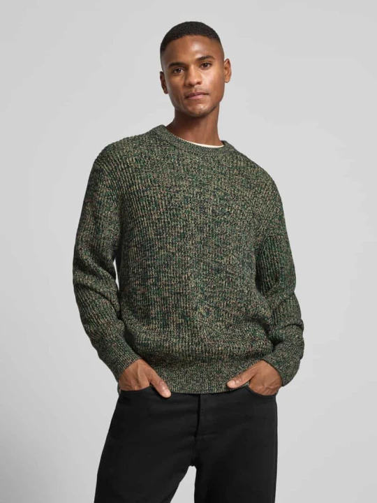 Zdjęcie produktu Sweter o kroju relaxed fit z czystej bawełny model ‘TILUM’ Selected Homme Ciemnozielony melanż