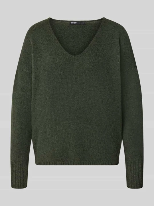 Zdjęcie produktu Sweter o kroju relaxed fit z dekoltem w serek Only Oliwkowy melanż