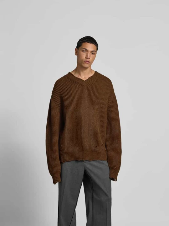 Zdjęcie produktu Sweter o kroju relaxed fit z dodatkiem wełny MM6 Maison Margiela Średniobrązowy