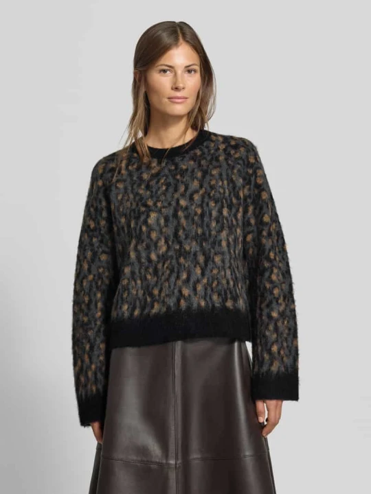 Zdjęcie produktu Sweter o kroju relaxed fit z domieszką wełny z alpaki w imitacji dzianiny MYON Czarny