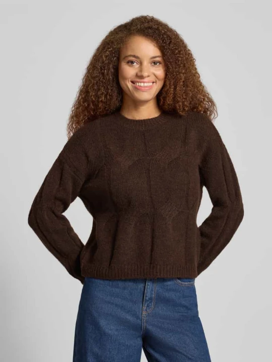 Zdjęcie produktu Sweter o kroju relaxed fit z dzianiny z dodatkiem wełny model ‘JENNA’ Pieces Ciemnobrązowy