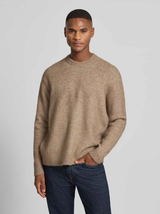 Zdjęcie produktu Sweter o kroju relaxed fit z dzianiny z dodatkiem wełny model ‘RAI BRUSHED’ Selected Homme Orzechowy