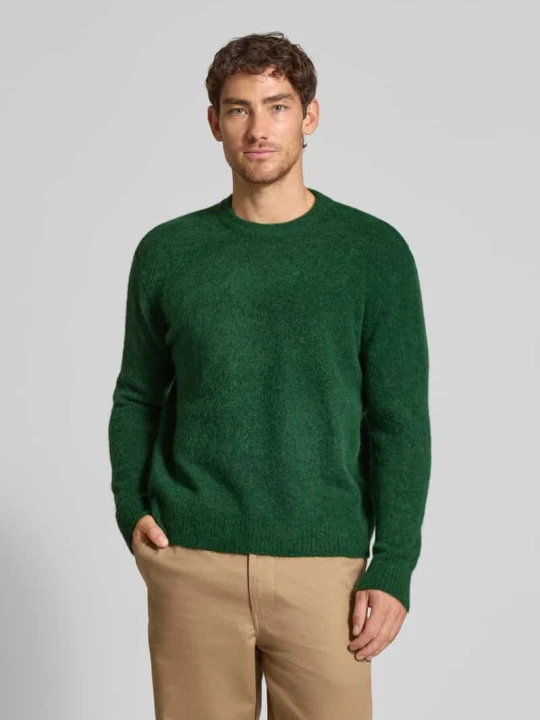 Zdjęcie produktu Sweter o kroju relaxed fit z dzianiny z dodatkiem wełny model ‘RAI BRUSHED’ Selected Homme Butelkowy zielony