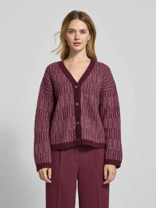 Zdjęcie produktu Kardigan rozpinany o kroju relaxed fit z mieszanki wełny z dodatkiem alpaki model „FALVA” Selected Bordowy