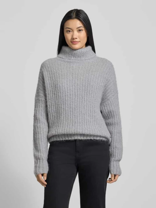 Zdjęcie produktu Sweter z golfem o kroju relaxed fit z mieszanki wełny z alpaki w imitacji dzianiny FYNCH-HATTON Jasnoszary melanż