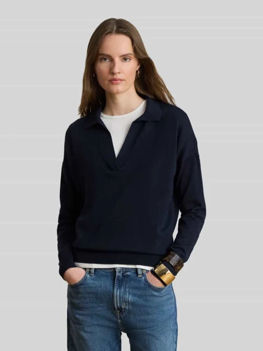 Zdjęcie produktu Sweter o kroju relaxed fit z mieszanki bawełny z kołnierzykiem polo Lauren Ralph Lauren Granatowy