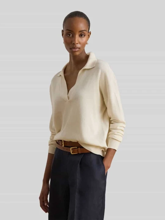 Zdjęcie produktu Sweter o kroju relaxed fit z mieszanki bawełny z kołnierzykiem polo Lauren Ralph Lauren Écru