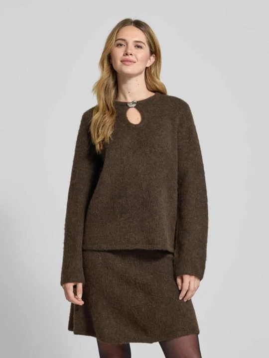 Zdjęcie produktu Sweter o kroju relaxed fit z mieszanki wełny z dodatkiem wełny z alpaki model ‘LULU’ Selected Ciemnobrązowy