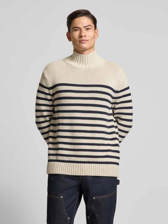 Zdjęcie produktu Sweter o kroju relaxed fit z półgolfem z czystej bawełny model „BRETON” Tommy Hilfiger Piaskowy