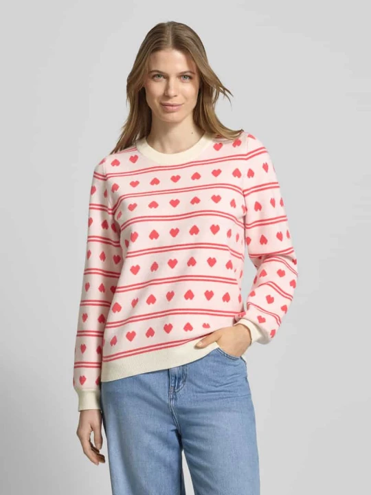 Zdjęcie produktu Sweter o kroju relaxed fit z całopowierzchniowym motywem haftu model 'Brielle' Ichi